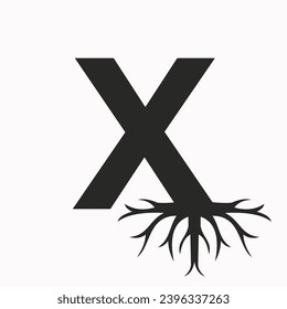 Root Logo On Letter X, Ecology Roof Symbol Vector Template
