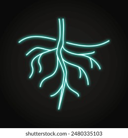 Root of a plant neon icon. Keep living roots. Underground root system. Vector illustration.