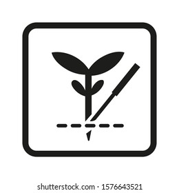 Root pruning, plant trim care vector icon. Botanical transplanting process simple monochrome graphic.
