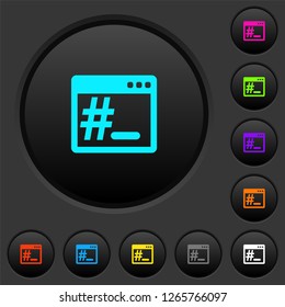 Root terminal dark push buttons with vivid color icons on dark grey background