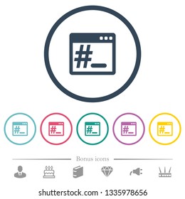 Root terminal flat color icons in round outlines. 6 bonus icons included.