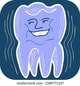Root tooth cartoon character with problem and solution. Dental care for healthy teeth. Medical professional checkup and treatment. Hand drawn illustration. Comic personage with emotions vector drawing