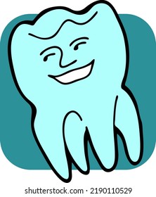 Root tooth cartoon character with problem and solution. Dental care for healthy teeth. Medical professional checkup and treatment. Hand drawn illustration. Comic personage with emotions vector drawing