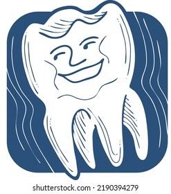 Root tooth cartoon character with problem and solution. Dental care for healthy teeth. Medical professional checkup and treatment. Hand drawn illustration. Comic personage with emotions vector drawing