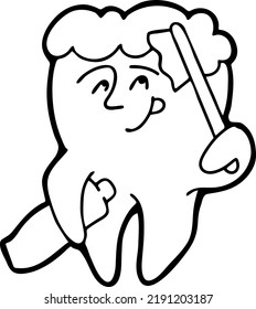 Root tooth cartoon character with problem and solution. Dental care for healthy teeth. Medical professional checkup and treatment. Hand drawn illustration. Comic personage with emotions vector drawing