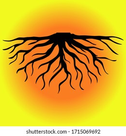 root of the tree. against an orange yellow background