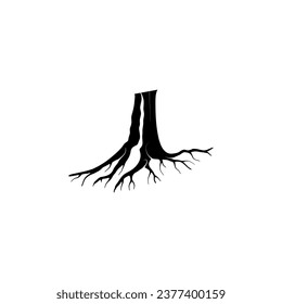 Root of the tree. Black silhouette. Vector illustration.