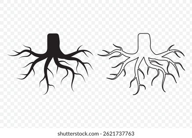 Root of the tree. Black silhouette. Vector illustration. EPS 10.