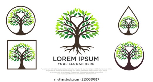 root of the tree and combination love logo illustration