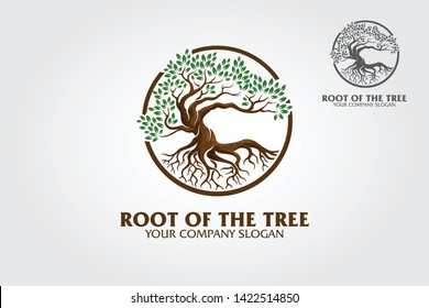 Root of the Tree logo illustrating a tree roots, branches are connected in a circular layout. Excellent logo template for fashion, landscape, gardening business or in numerous fields related to nature