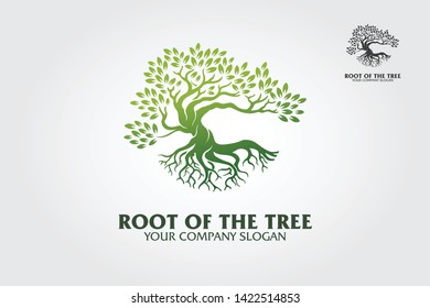 Root of the Tree logo illustrating a tree roots, branches. Excellent logo template for fashion, landscape, gardening business or in numerous fields related to eco green.