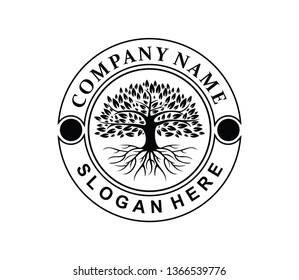 Root Of The Tree logo illustration. Tree of life logo design inspiration isolated on white background - Vector