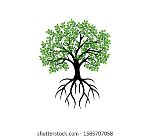 Root Of The Tree logo illustration. Vector silhouette of a tree. roots, mangrove tree VECTOR isolated
