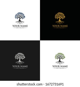 Root Of The Tree logo illustration. Vector silhouette of a tree templates of tree logo and roots, tree of life design illustration