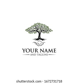 Root Of The Tree logo illustration. Vector silhouette of a tree templates of tree logo and roots, tree of life design illustration