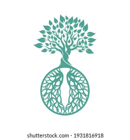 Root Of The Tree logo illustration. Vector silhouette of a tree,Abstract vibrant tree logo design, root vector - Tree of life logo design inspiration isolated on white background.