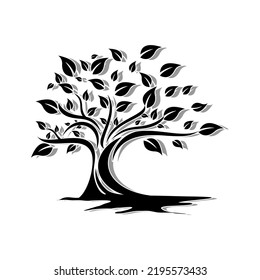Root Of The Tree logo illustration. Vector silhouette of a tree,Abstract vibrant tree logo design, root vector - Tree of life logo design inspiration isolated on white background.