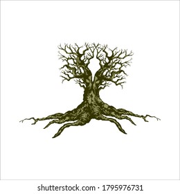 Root Of The Tree logo illustrazione. Silhouette vettoriale di un albero, Root Of The Tree Logo is a multipurpose logo. This logo can be used by law companies, landscape business, royalty brands.