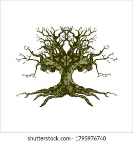 Root Of The Tree logo illustrazione. Silhouette vettoriale di un albero, Root Of The Tree Logo is a multipurpose logo. This logo can be used by law companies, landscape business, royalty brands.