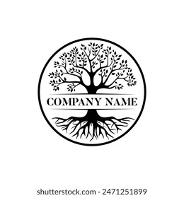 Root Of The Tree logo Template. Vector silhouette of a tree