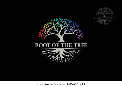 Root Of The Tree Rainbow - vector logo illustration. This logo symbolize a protection, peace,tranquility, growth, and care or concern to development on black background.