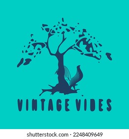 Root Of The Tree and rooster logo illustration. Vector silhouette of a tree.vector