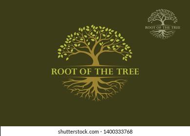 Root of The Tree Vector Logo Template. The tree is symbol of strength, longevity, fertility, hope and continuity. This logo can be used by landscape business, hotels, financial, insurance, etc.