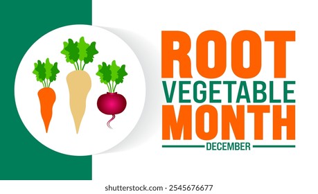 Root Vegetable Month background, banner or poster design template. observed every year in December. Holiday concept. Use to any Template, card, poster, placard, template.