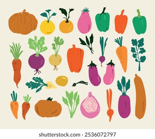 Root Vegetables Food Healthy Harvest Gardening Vector Illustration Set