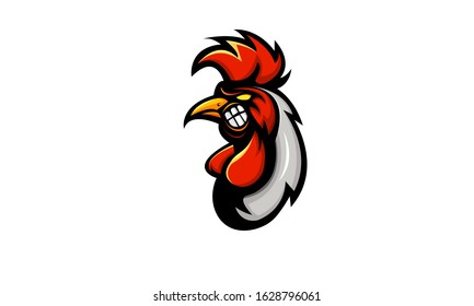 Rooter mascot logo design with modern illustration concept style for badge, emblem and t shirt printing. Chicken illustration for sport and e-sport team. Raw material logo.