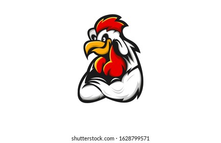 Rooter mascot logo design with modern illustration concept style for badge, emblem and t shirt printing. Chicken illustration for sport and e-sport team.
