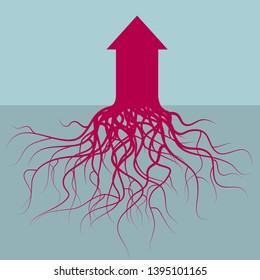 Rooting arrow. Isolated on blue background.