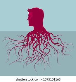 Rooting head. Isolated on blue background.
