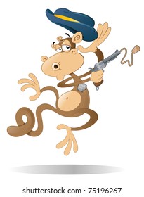 Rooting Tooting Shooting Cowboy Monkey with Gun and Stetson