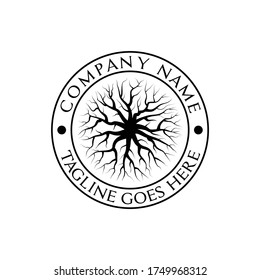 raíz del árbol de la vida vibrante logotipo sello emblema del sello pegatina diseño ilustración vectorial
