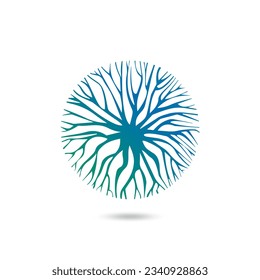 Roots Circle Organic Sign. Circle tree roots wood minimalist logo isolated on a white background