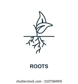 Roots icon. Line element from farming collection. Linear Roots icon sign for web design, infographics and more.