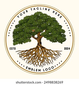 roots oak tree family tree circle vintage illustration vector