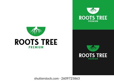 Roots tree green logo design template vector illustration