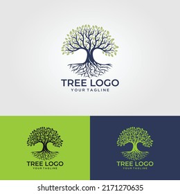 Roots Of Tree logo illustration. Tree vector silhouette.