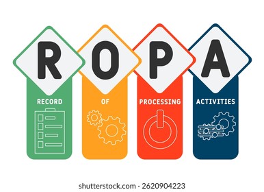 ROPA - Record of Processing activities acronym. business concept background. vector illustration concept with keywords and icons. lettering illustration with icons for web banner, flyer, landing	