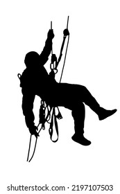 Rope access technician descending ropes