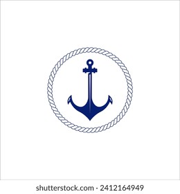 Rope And Anchor Marine Logo Design Illustration. Nautical Maritime Sea Ocean Symbol.