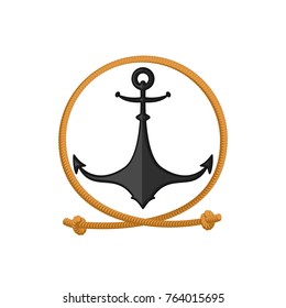 Rope and anchor. Sea emblem. Vector illustration
