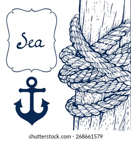rope around the pole with anchor and label vector background