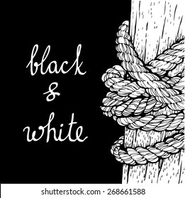 Rope Around The Pole Black And White Vector Illustration