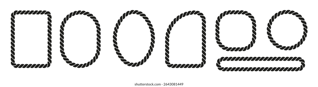 Rope border collection isolated. Versatile pack of isolated frames in various shapes, including round, oval, and square