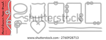 Rope border frames with nautical knots and braided texture. Vintage sailor or pirate ornament