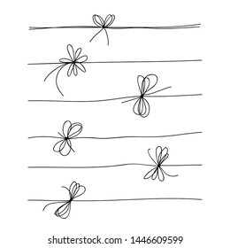 Rope bow collection isolated on white background. Hand drawn vector illustration set