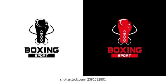 Rope boxing gloves logo design, vector boxing sport symbol